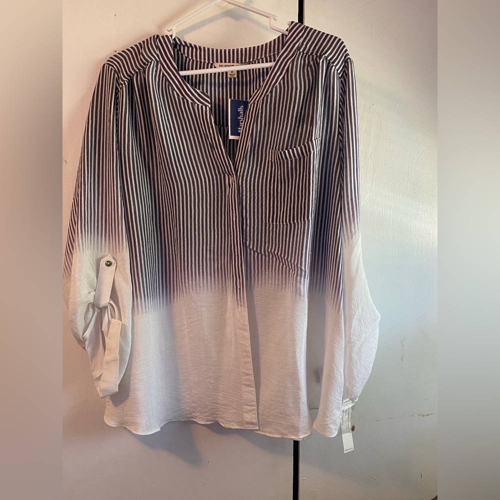 WOMENS OMBRE STRIPE BUTTON UP  BLOUSE